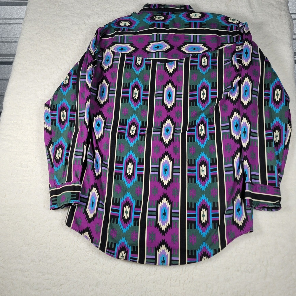 Vintage Roper Mens L Southwestern Geometric Western Button Dwn Shirt Purple Teal - Picture 9 of 12